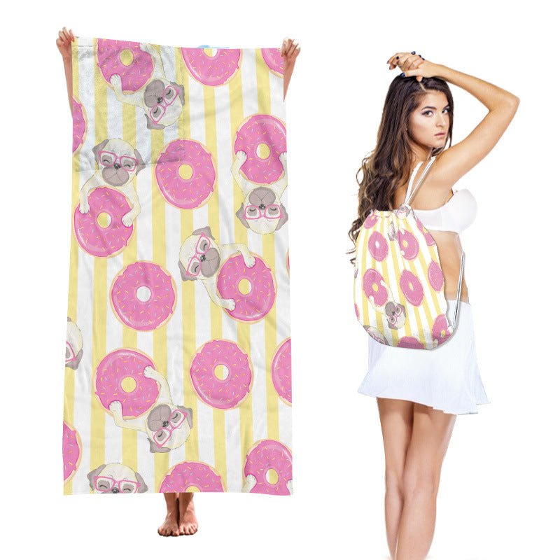 Two-in-One Beach Towel Backpack, Foldable Beach Towel Storage Bag, Microfiber Printed Beach Towel - Outdoors & Sports Tinker Time