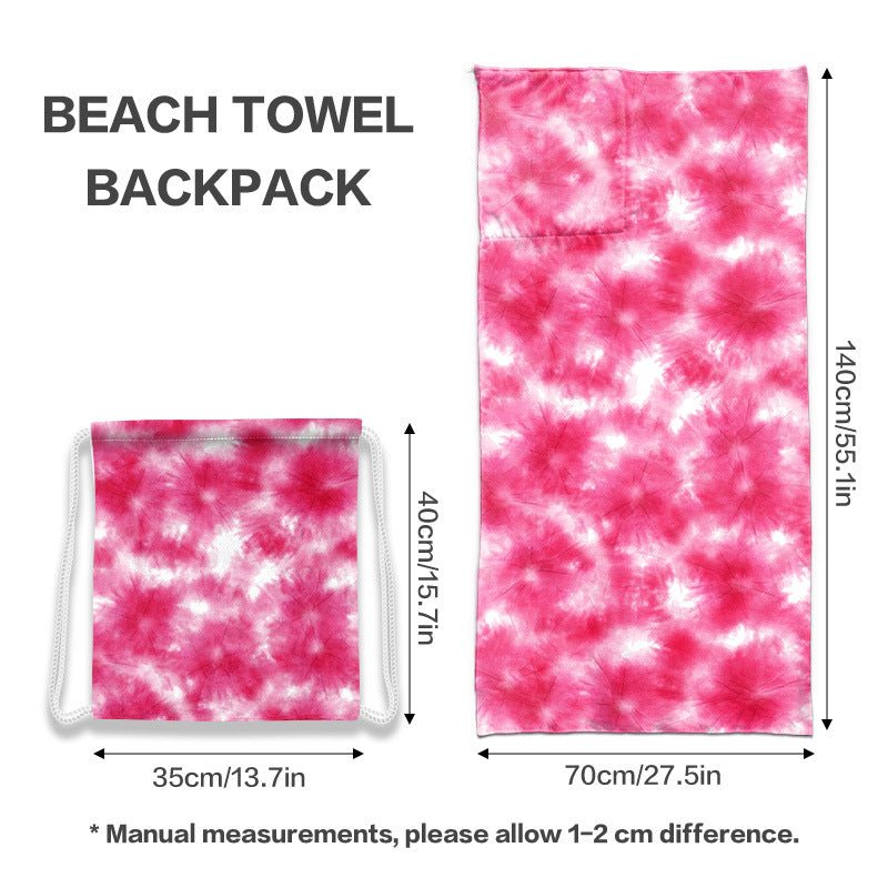 Two-in-One Beach Towel Backpack, Foldable Beach Towel Storage Bag, Microfiber Printed Beach Towel - Outdoors & Sports Tinker Time