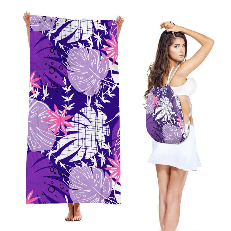 Two-in-One Beach Towel Backpack, Foldable Beach Towel Storage Bag, Microfiber Printed Beach Towel - Outdoors & Sports Tinker Time