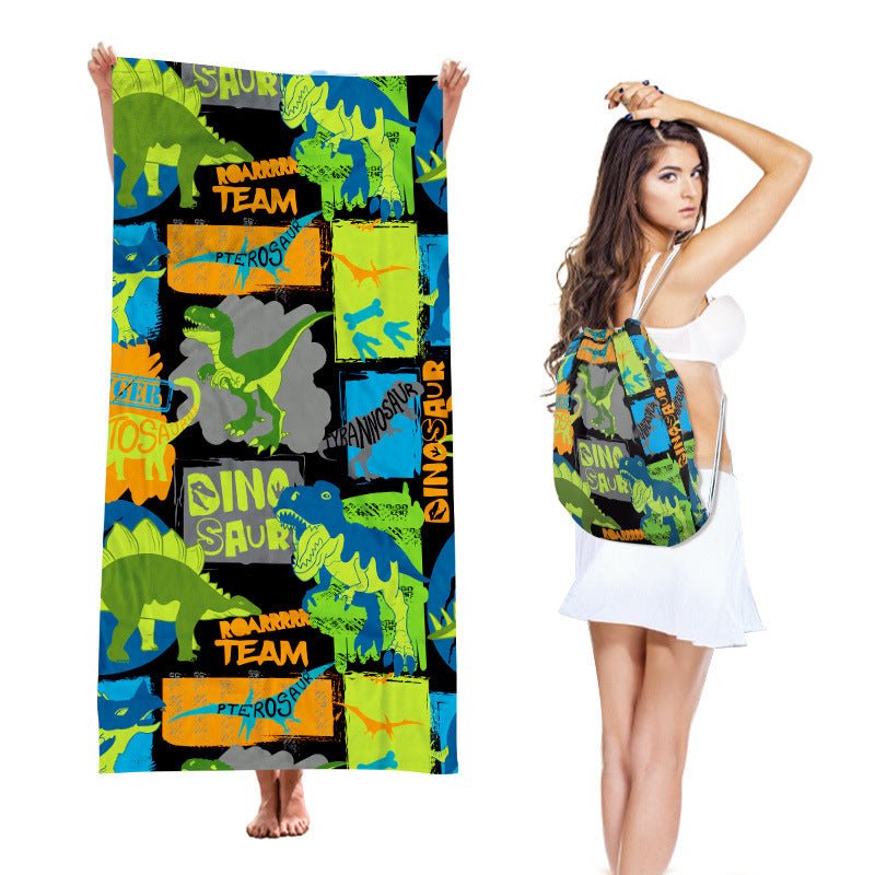 Two-in-One Beach Towel Backpack, Foldable Beach Towel Storage Bag, Microfiber Printed Beach Towel - Outdoors & Sports Tinker Time