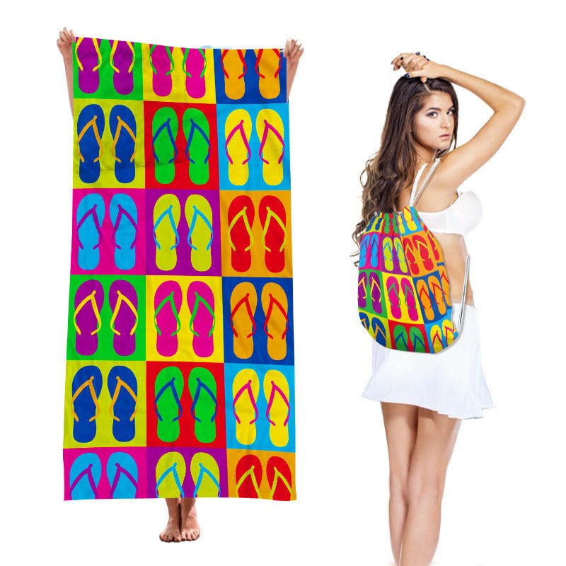 Two-in-One Beach Towel Backpack, Foldable Beach Towel Storage Bag, Microfiber Printed Beach Towel - Outdoors & Sports Tinker Time