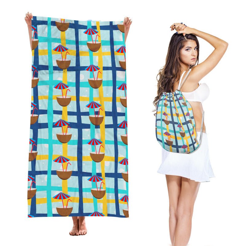 Two-in-One Beach Towel Backpack, Foldable Beach Towel Storage Bag, Microfiber Printed Beach Towel - Outdoors & Sports Tinker Time