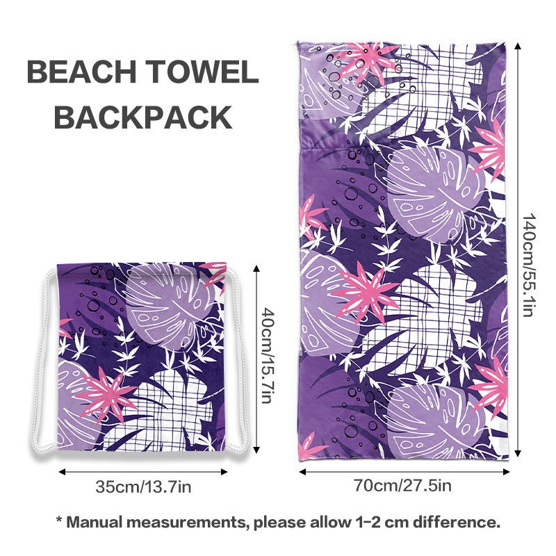 Two-in-One Beach Towel Backpack, Foldable Beach Towel Storage Bag, Microfiber Printed Beach Towel - Outdoors & Sports Tinker Time