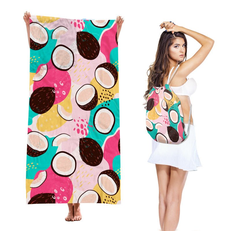 Two-in-One Beach Towel Backpack, Foldable Beach Towel Storage Bag, Microfiber Printed Beach Towel - Outdoors & Sports Tinker Time