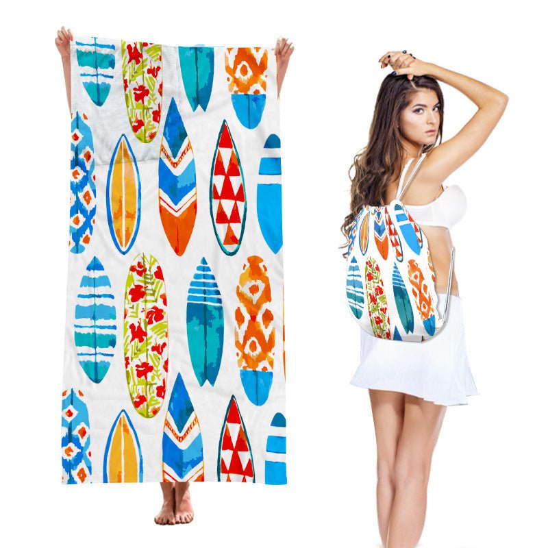 Two-in-One Beach Towel Backpack, Foldable Beach Towel Storage Bag, Microfiber Printed Beach Towel - Outdoors & Sports Tinker Time