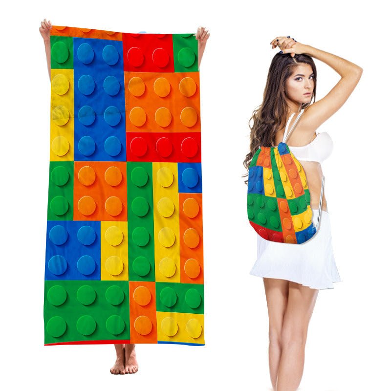 Two-in-One Beach Towel Backpack, Foldable Beach Towel Storage Bag, Microfiber Printed Beach Towel - Outdoors & Sports Tinker Time