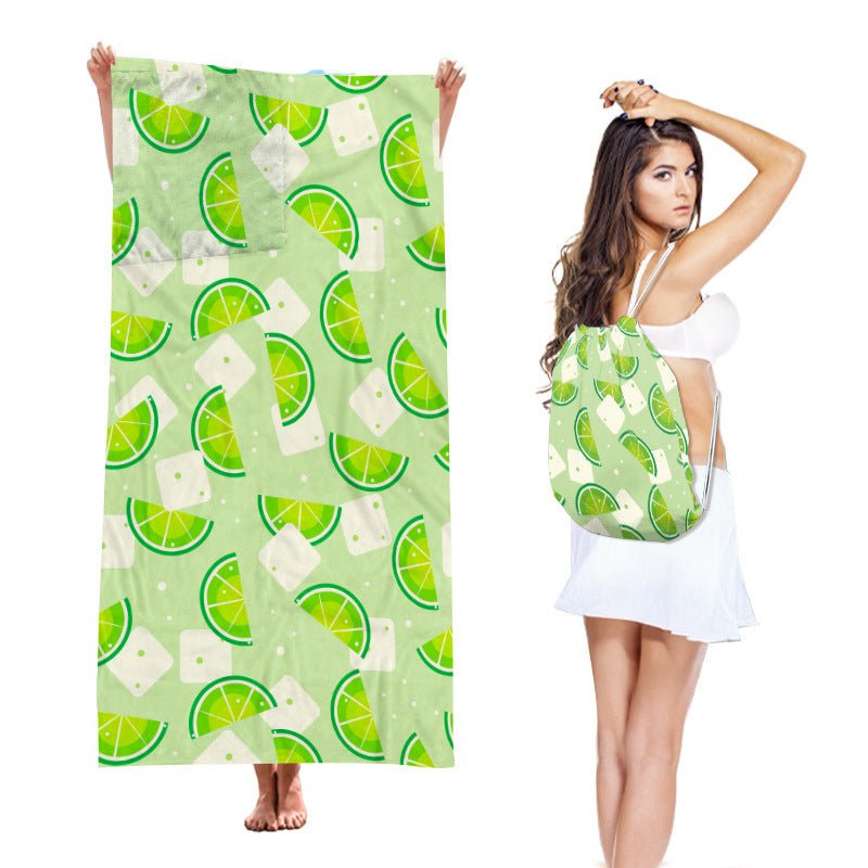 Two-in-One Beach Towel Backpack, Foldable Beach Towel Storage Bag, Microfiber Printed Beach Towel - Outdoors & Sports Tinker Time