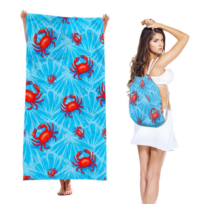 Two-in-One Beach Towel Backpack, Foldable Beach Towel Storage Bag, Microfiber Printed Beach Towel - Outdoors & Sports Tinker Time