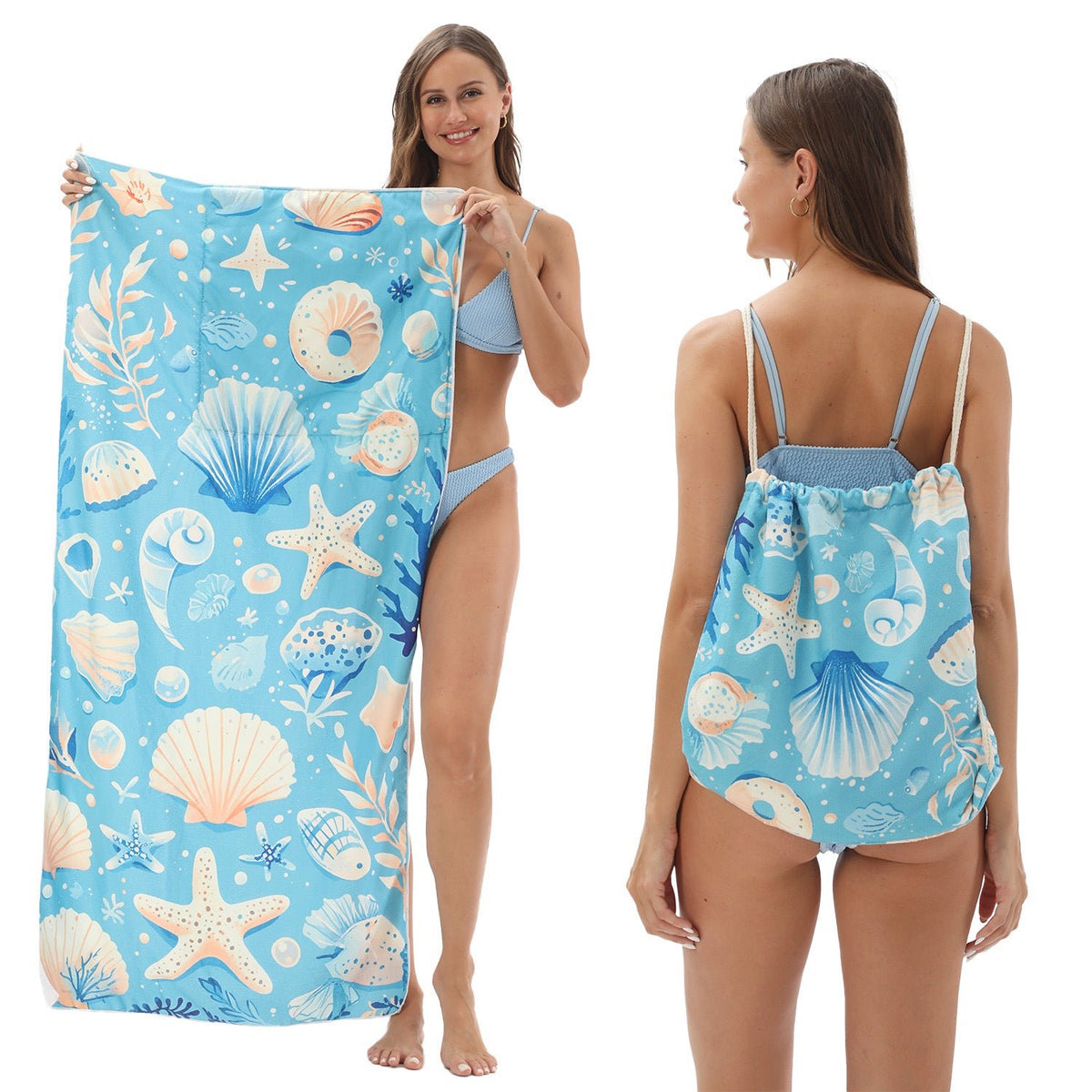 Two-in-One Foldable Beach Towel Printed Bath Towel All-In-One Beach Towel with Storage Bag - Outdoors & Sports Tinker Time