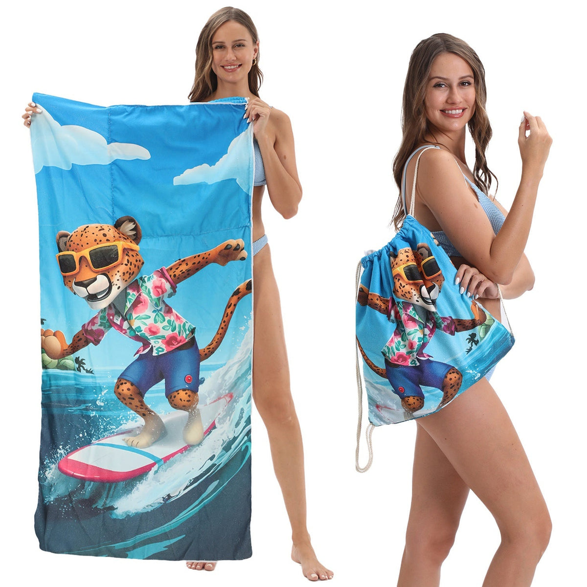 Two-in-One Foldable Beach Towel Printed Bath Towel All-In-One Beach Towel with Storage Bag - Outdoors & Sports Tinker Time