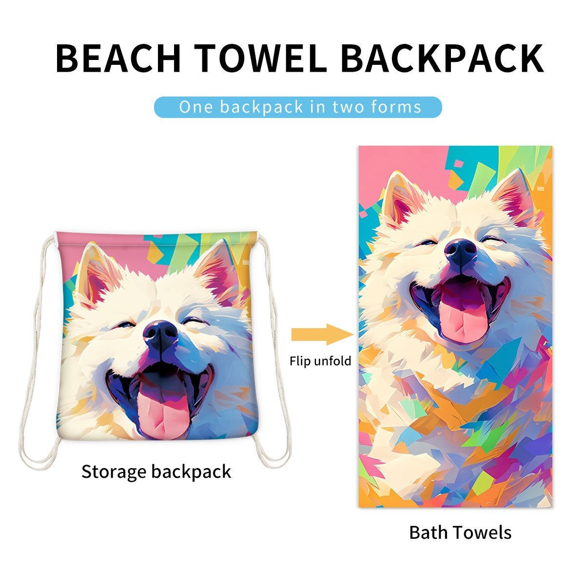 Two-in-One Foldable Beach Towel Printed Bath Towel All-In-One Beach Towel with Storage Bag - Outdoors & Sports Tinker Time