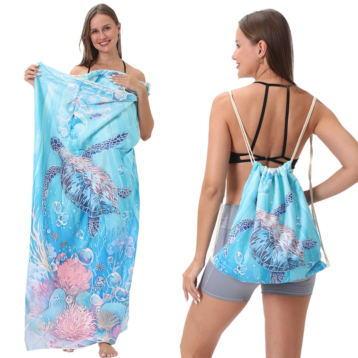 Two-in-One Foldable Beach Towel Printed Bath Towel All-In-One Beach Towel with Storage Bag - Outdoors & Sports Tinker Time