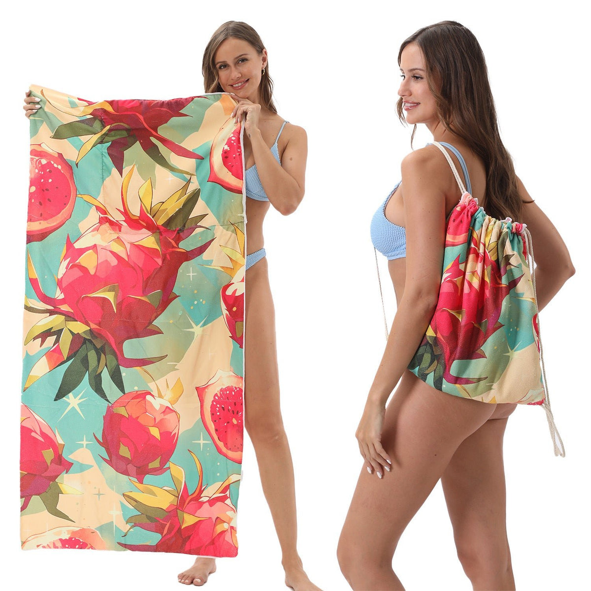 Two-in-One Foldable Beach Towel Printed Bath Towel All-In-One Beach Towel with Storage Bag - Outdoors & Sports Tinker Time