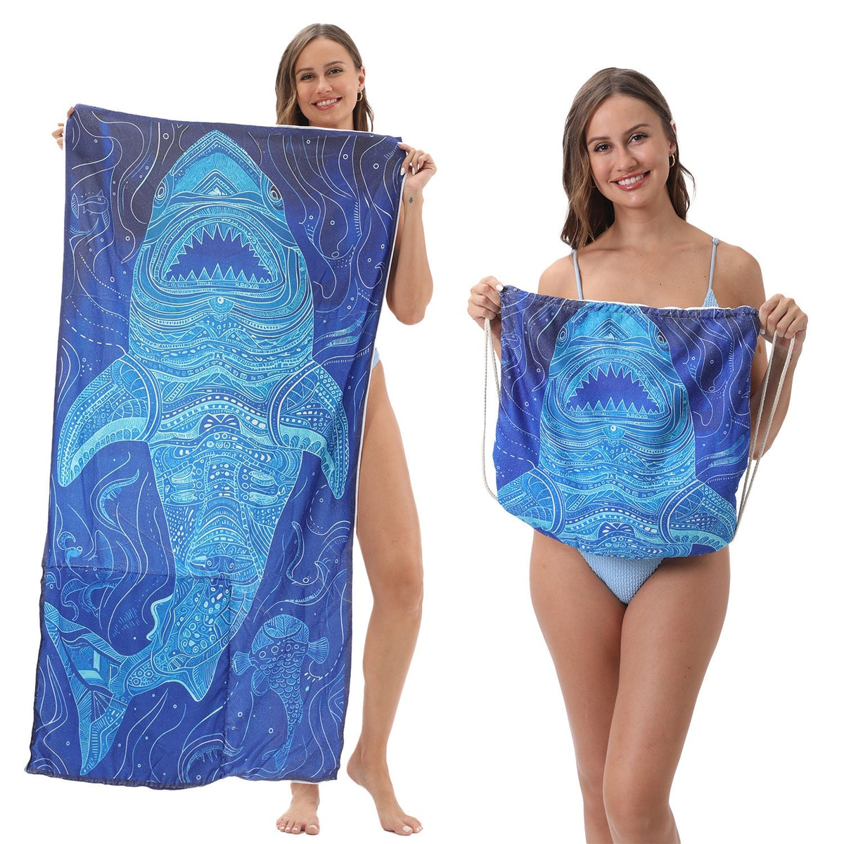 Two-in-One Foldable Beach Towel Printed Bath Towel All-In-One Beach Towel with Storage Bag - Outdoors & Sports Tinker Time