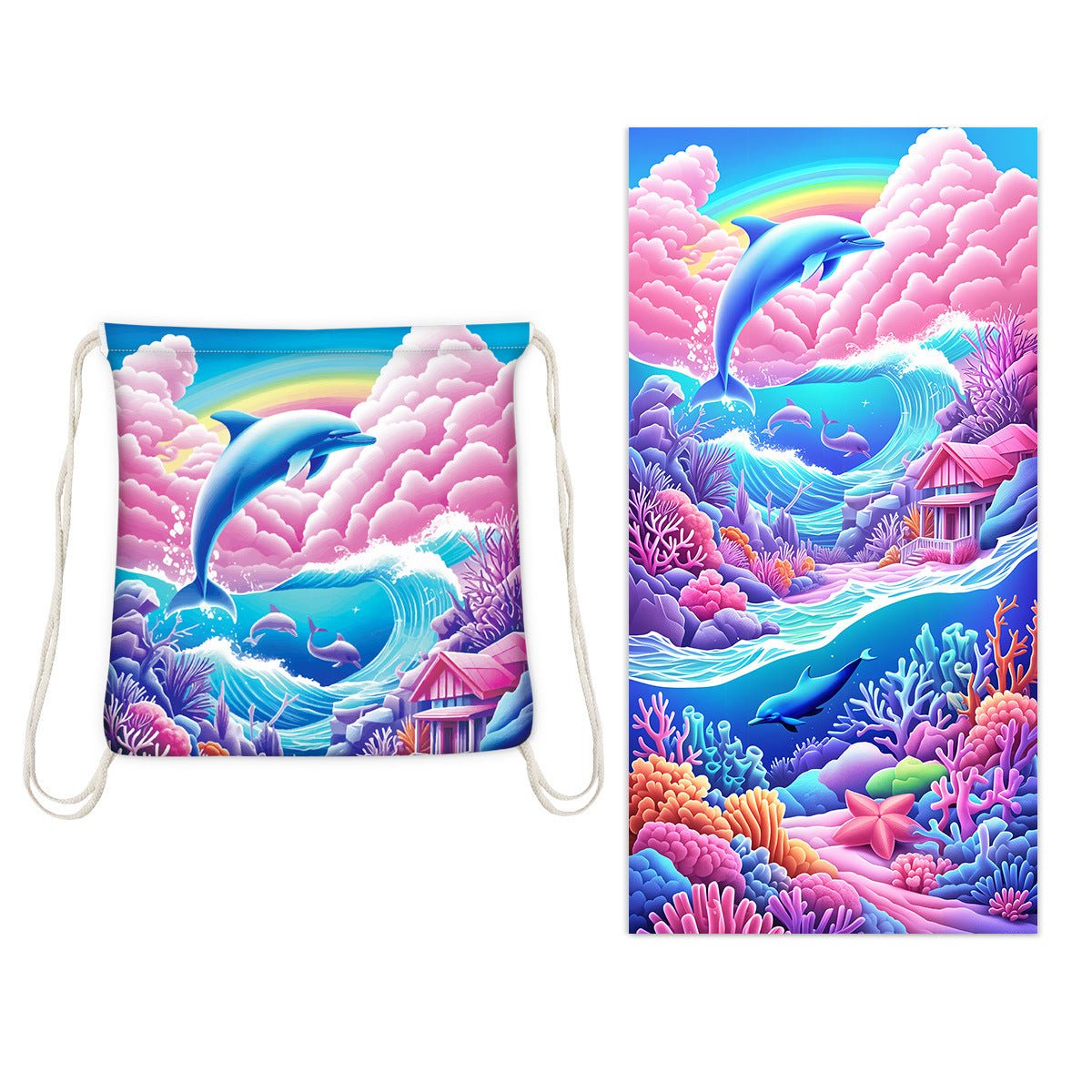 Two-in-One Foldable Beach Towel Printed Bath Towel All-In-One Beach Towel with Storage Bag - Outdoors & Sports Tinker Time