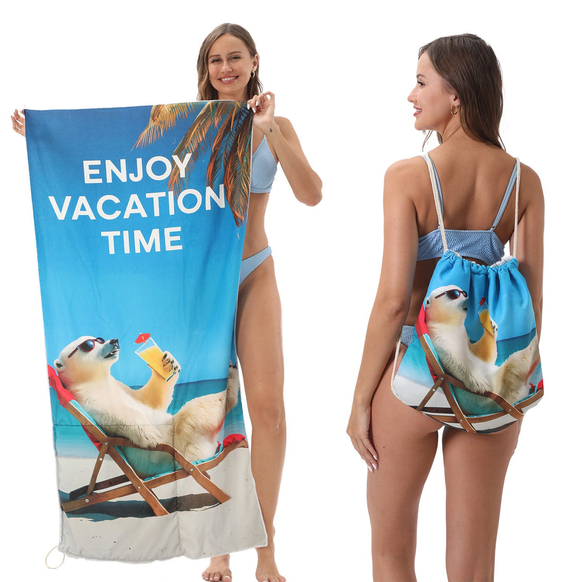 Two-in-One Foldable Beach Towel Printed Bath Towel All-In-One Beach Towel with Storage Bag - Outdoors & Sports Tinker Time