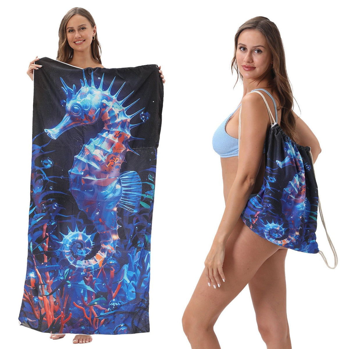 Two-in-One Foldable Beach Towel Printed Bath Towel All-In-One Beach Towel with Storage Bag - Outdoors & Sports Tinker Time