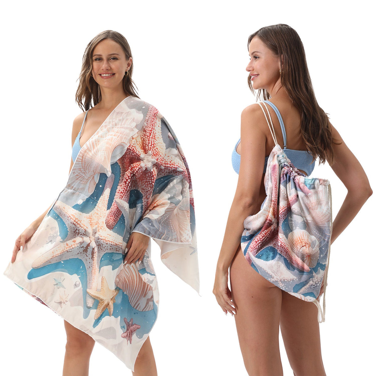 Two-in-One Foldable Beach Towel Printed Bath Towel All-In-One Beach Towel with Storage Bag - Outdoors & Sports Tinker Time