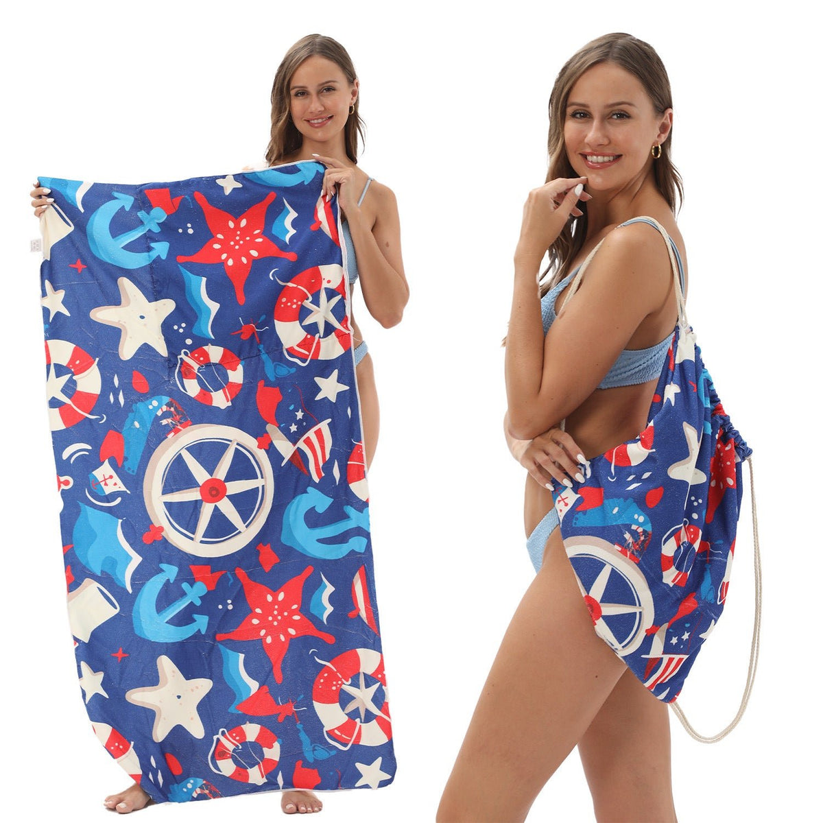 Two-in-One Foldable Beach Towel Printed Bath Towel All-In-One Beach Towel with Storage Bag - Outdoors & Sports Tinker Time
