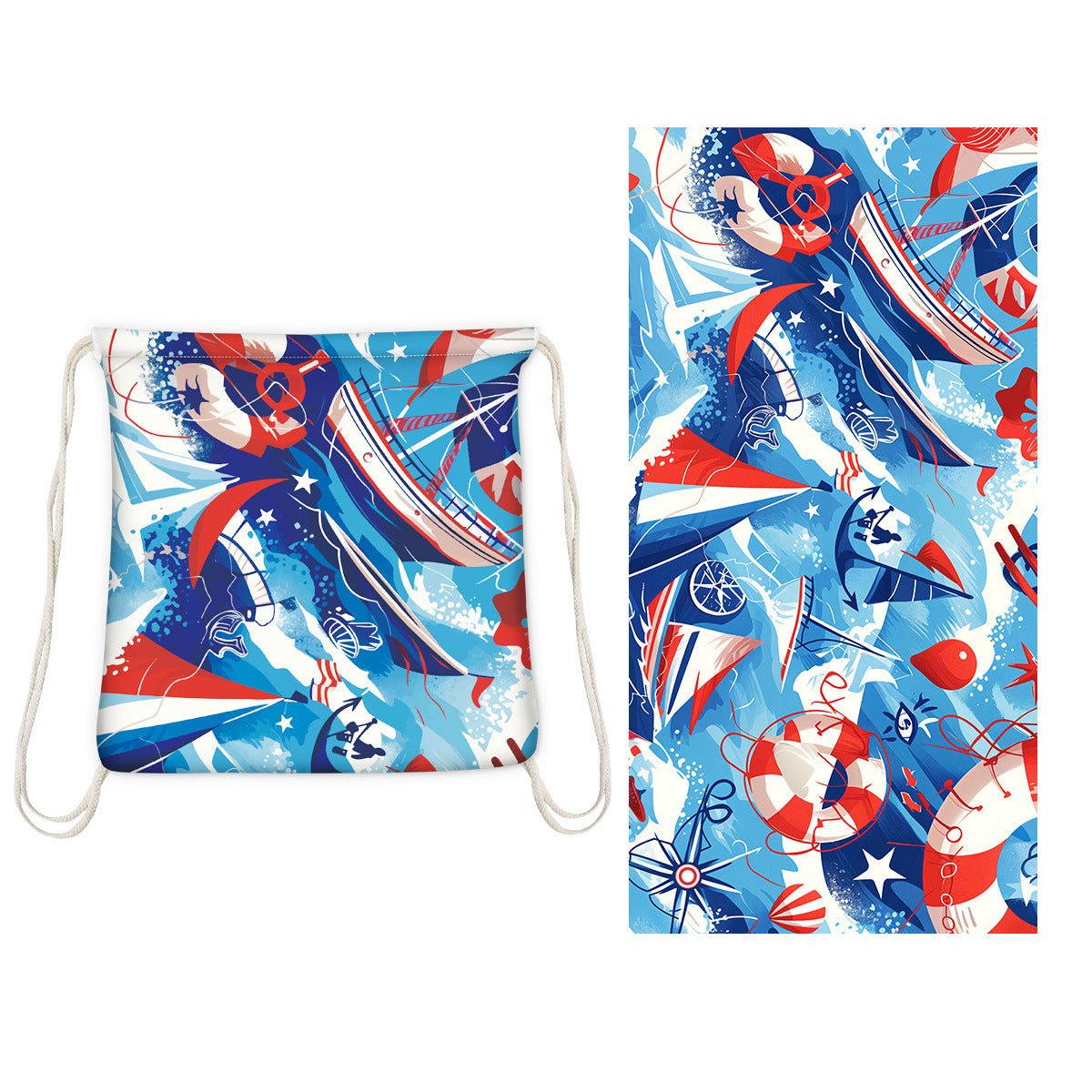 Two-in-One Foldable Beach Towel Printed Bath Towel All-In-One Beach Towel with Storage Bag - Outdoors & Sports Tinker Time