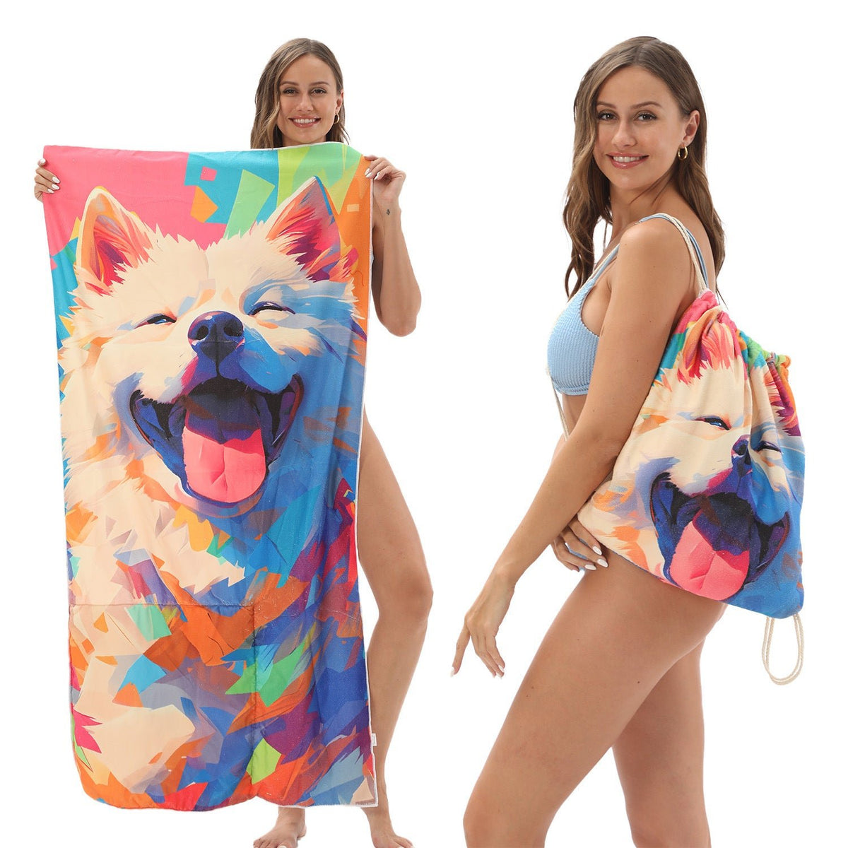 Two-in-One Foldable Beach Towel Printed Bath Towel All-In-One Beach Towel with Storage Bag - Outdoors & Sports Tinker Time