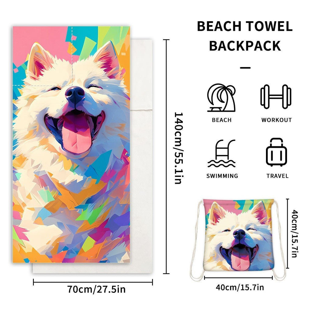 Two-in-One Foldable Beach Towel Printed Bath Towel All-In-One Beach Towel with Storage Bag - Outdoors & Sports Tinker Time