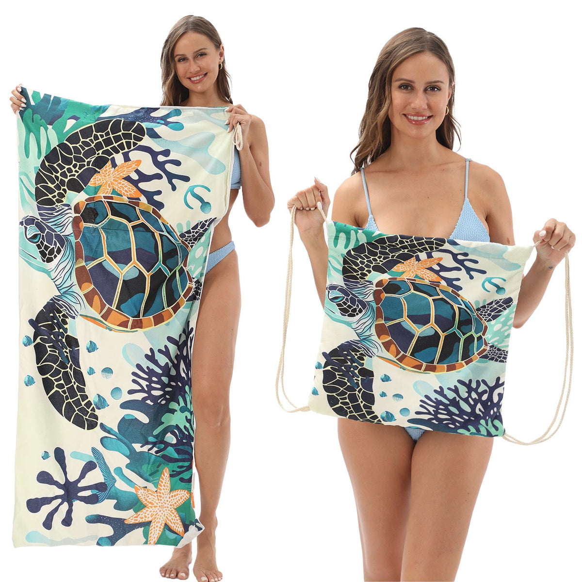 Two-in-One Foldable Beach Towel Printed Bath Towel All-In-One Beach Towel with Storage Bag - Outdoors & Sports Tinker Time