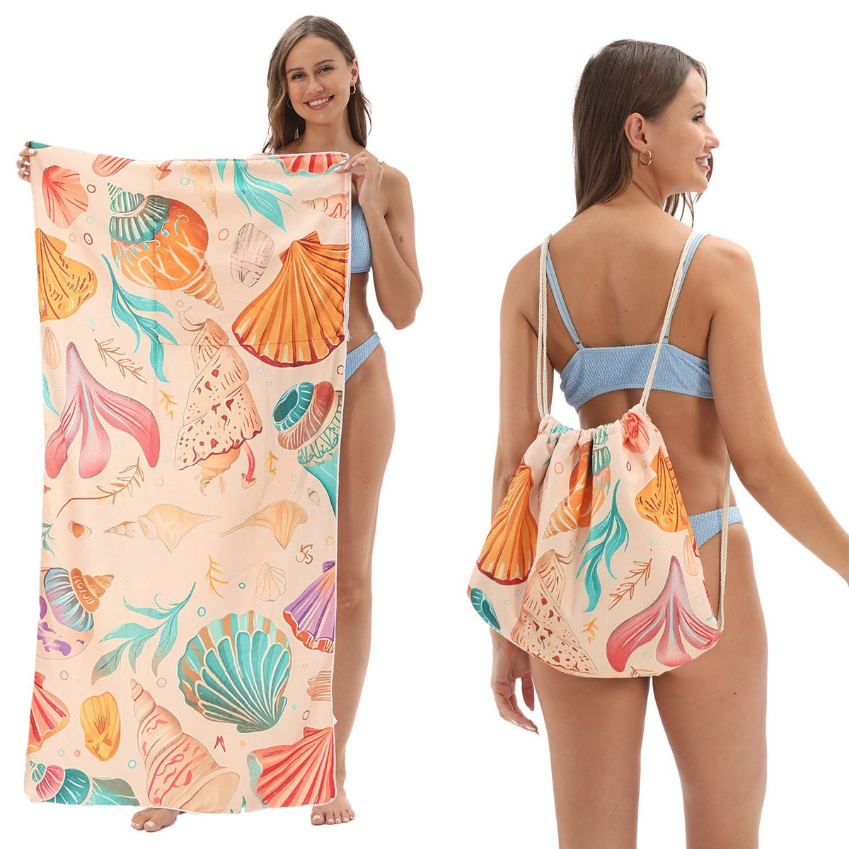 Two-in-One Foldable Beach Towel Printed Bath Towel All-In-One Beach Towel with Storage Bag - Outdoors & Sports Tinker Time