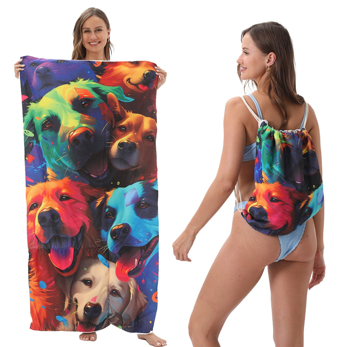 Two-in-One Foldable Beach Towel Printed Bath Towel All-In-One Beach Towel with Storage Bag - Outdoors & Sports Tinker Time