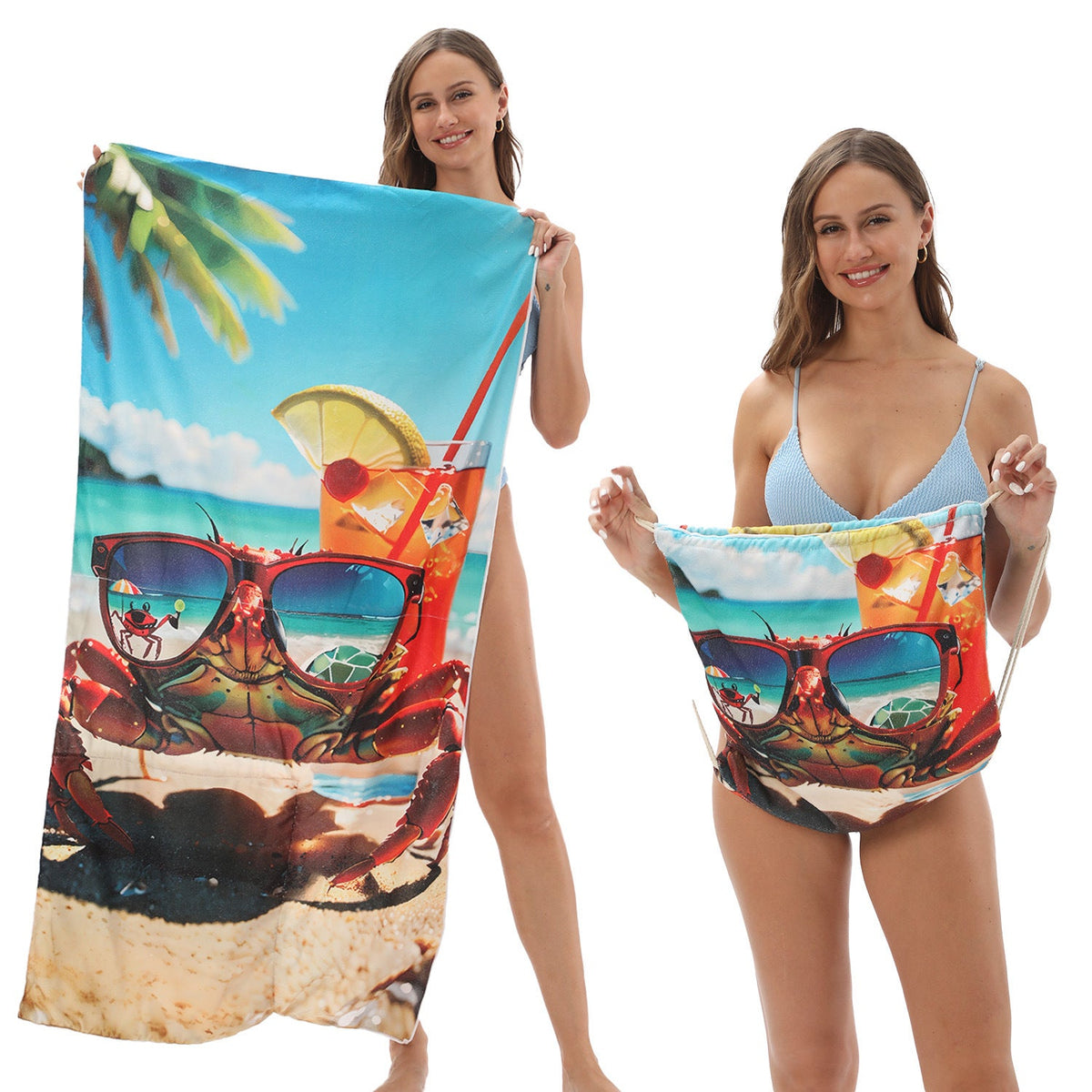 Two-in-One Foldable Beach Towel Printed Bath Towel All-In-One Beach Towel with Storage Bag - Outdoors & Sports Tinker Time
