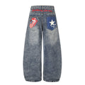 Vibe Washed Patchwork Print High Waist Loose Drape Wide Leg Jeans - Outdoors & Sports Tinker Time