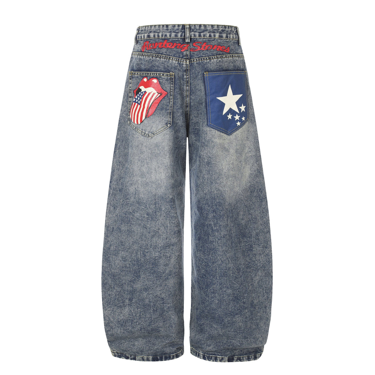 Vibe Washed Patchwork Print High Waist Loose Drape Wide Leg Jeans - Outdoors & Sports Tinker Time