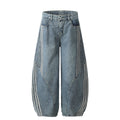 Washed Distressed Unisex Jeans Side Webbing Striped Oversized Wide Leg Tapered Pants - Outdoors & Sports Tinker Time