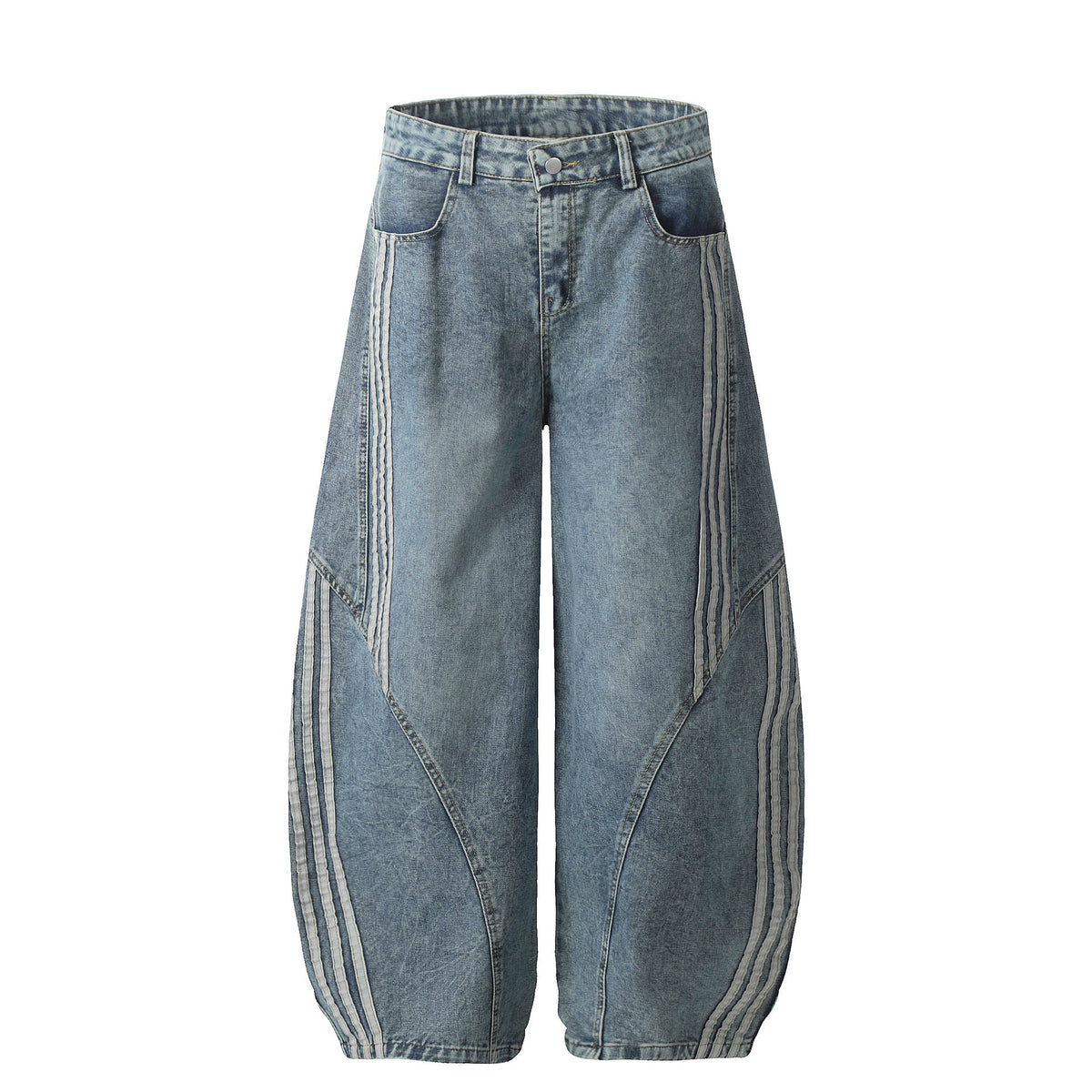 Washed Distressed Unisex Jeans Side Webbing Striped Oversized Wide Leg Tapered Pants - Outdoors & Sports Tinker Time