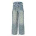 Wide Leg Denim Pants with Exposed Waist and Distressed Faded Finish - Outdoors & Sports Tinker Time