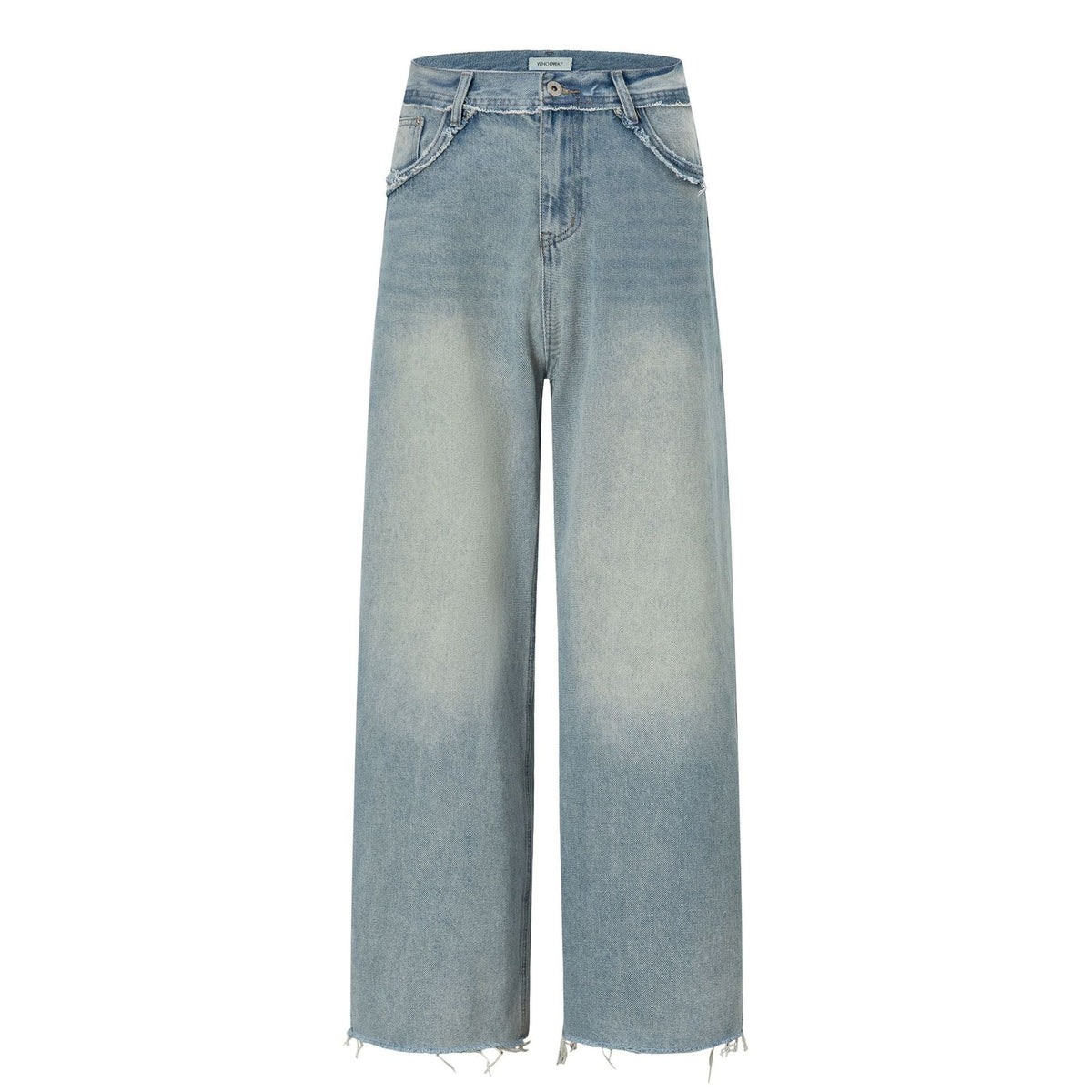 Wide Leg Denim Pants with Exposed Waist and Distressed Faded Finish - Outdoors & Sports Tinker Time
