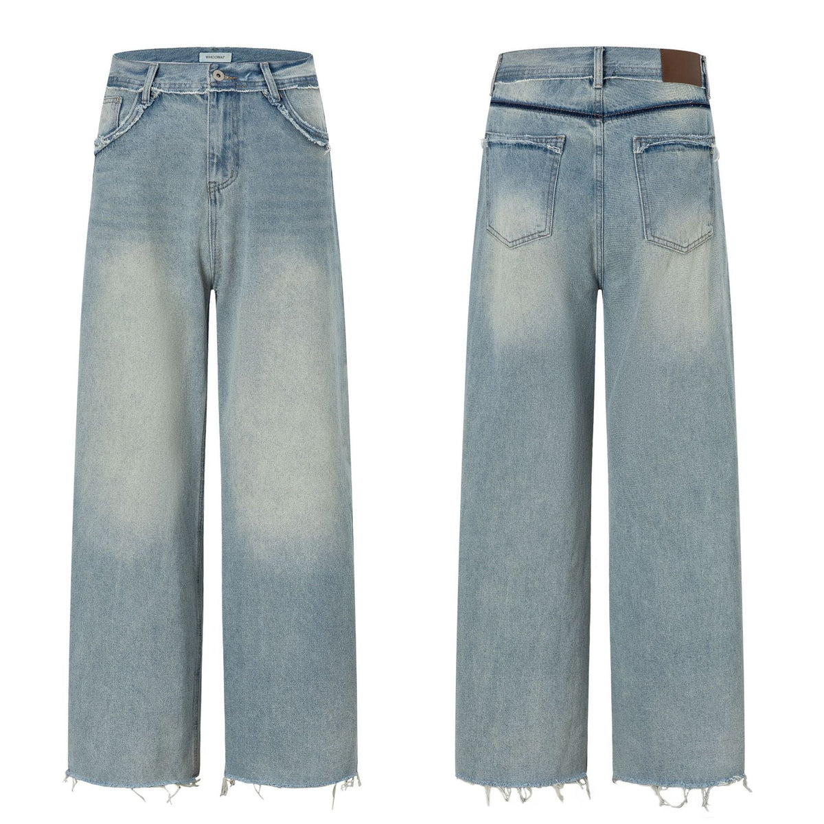 Wide Leg Denim Pants with Exposed Waist and Distressed Faded Finish - Outdoors & Sports Tinker Time