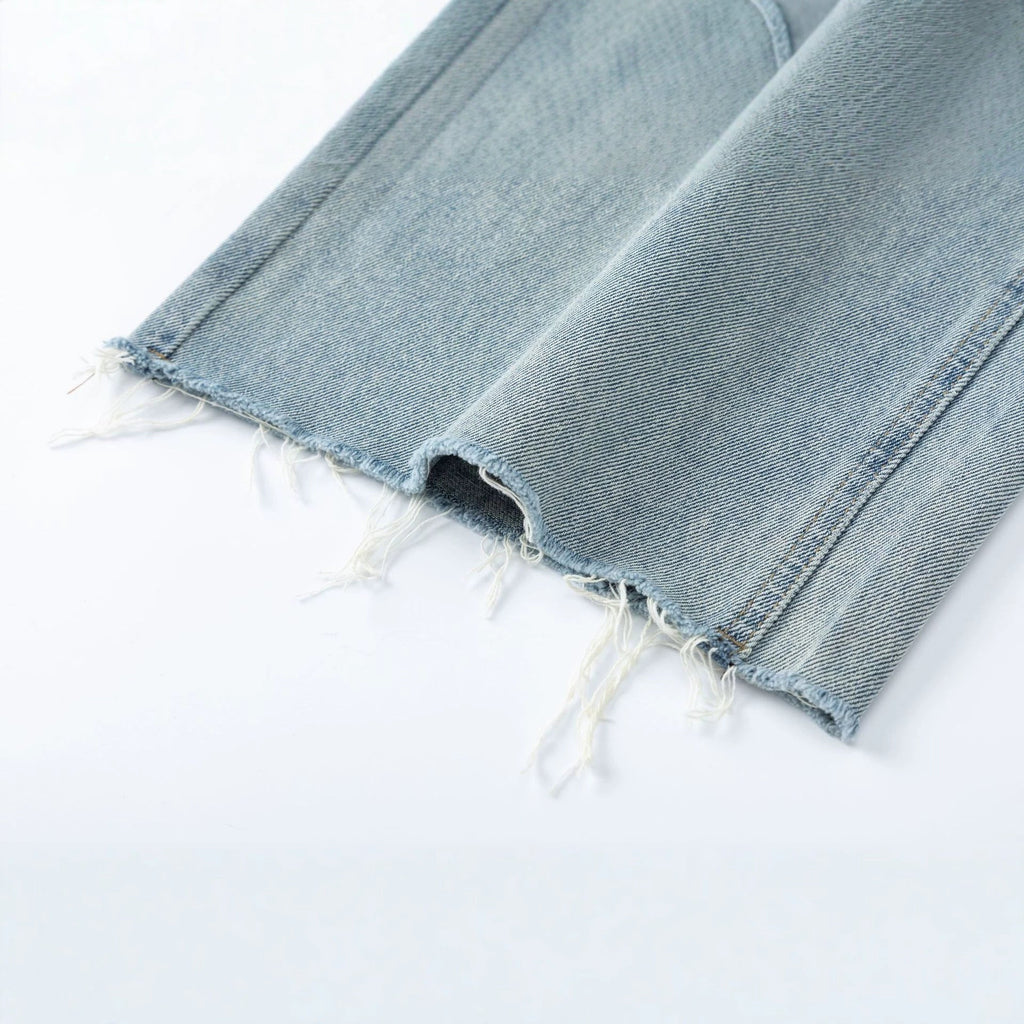 Wide Leg Denim Pants with Exposed Waist and Distressed Faded Finish - Outdoors & Sports Tinker Time