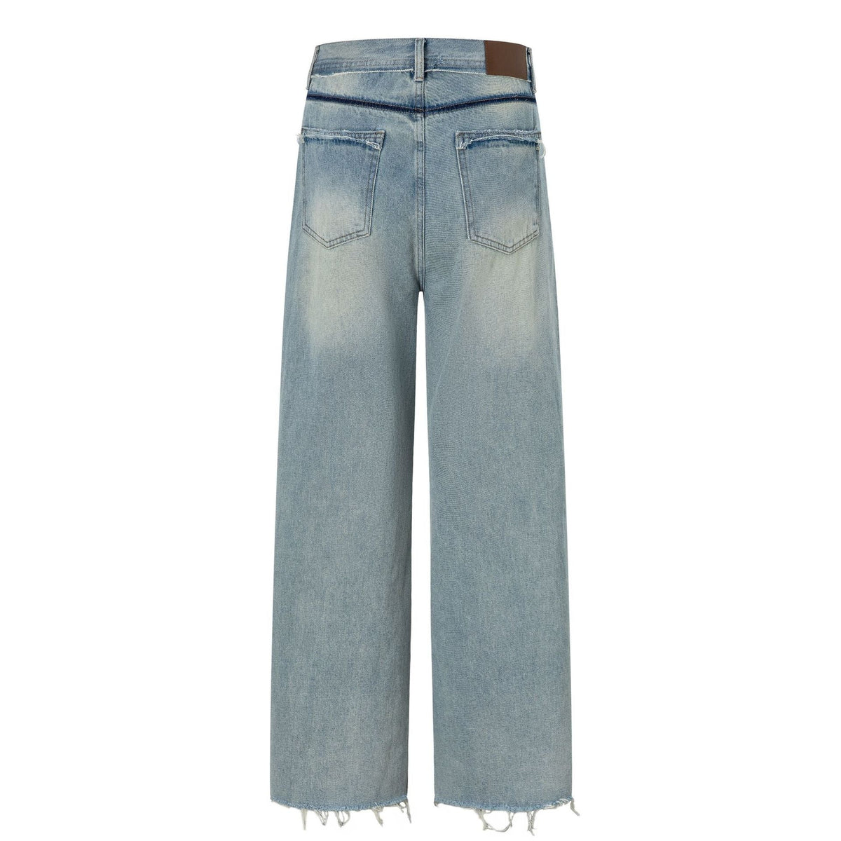 Wide Leg Denim Pants with Exposed Waist and Distressed Faded Finish - Outdoors & Sports Tinker Time