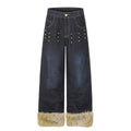 Wide Leg High Waist Washed Distressed Denim Jeans with Rivets and Frayed Hems for Women - Outdoors & Sports Tinker Time