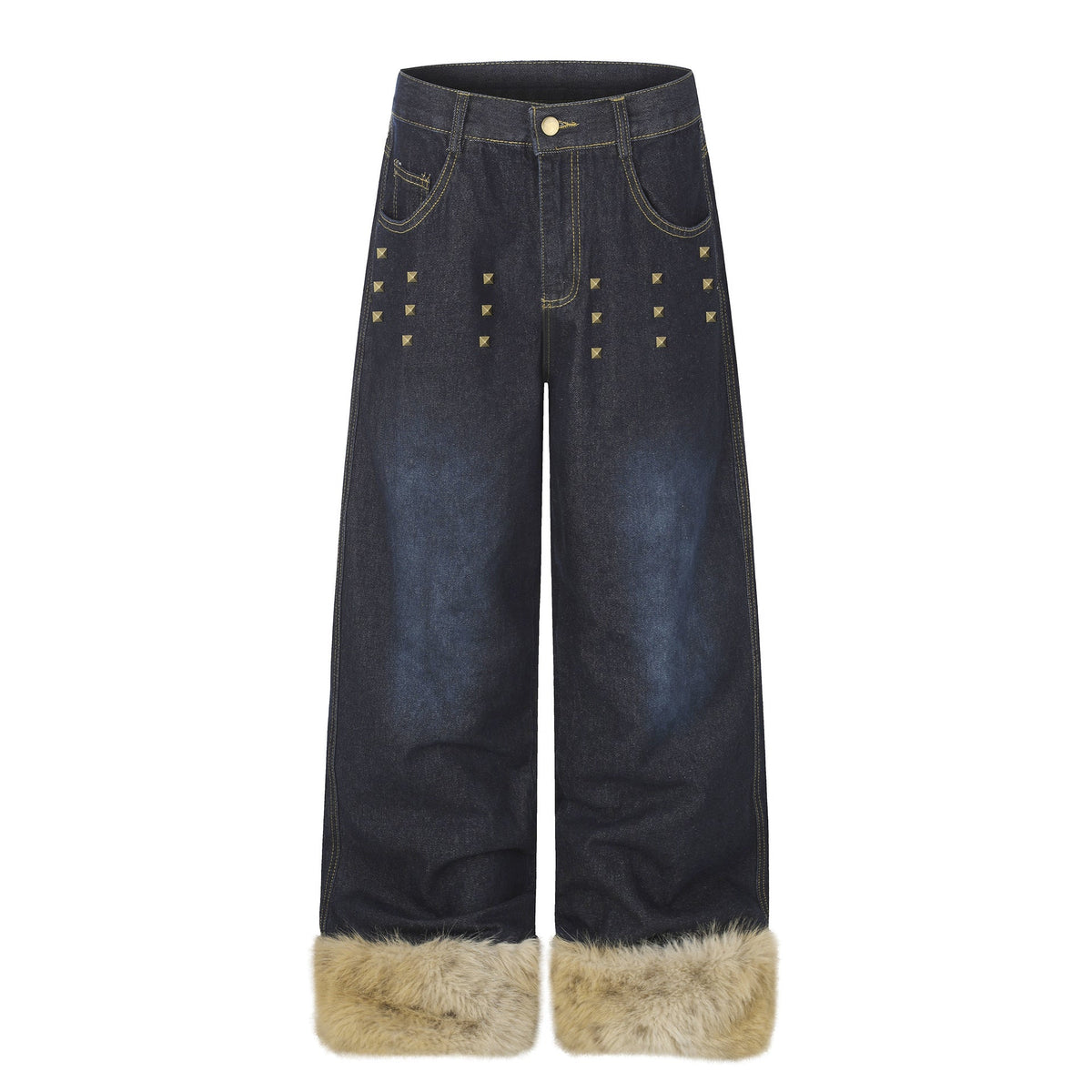 Wide Leg High Waist Washed Distressed Denim Jeans with Rivets and Frayed Hems for Women - Outdoors & Sports Tinker Time
