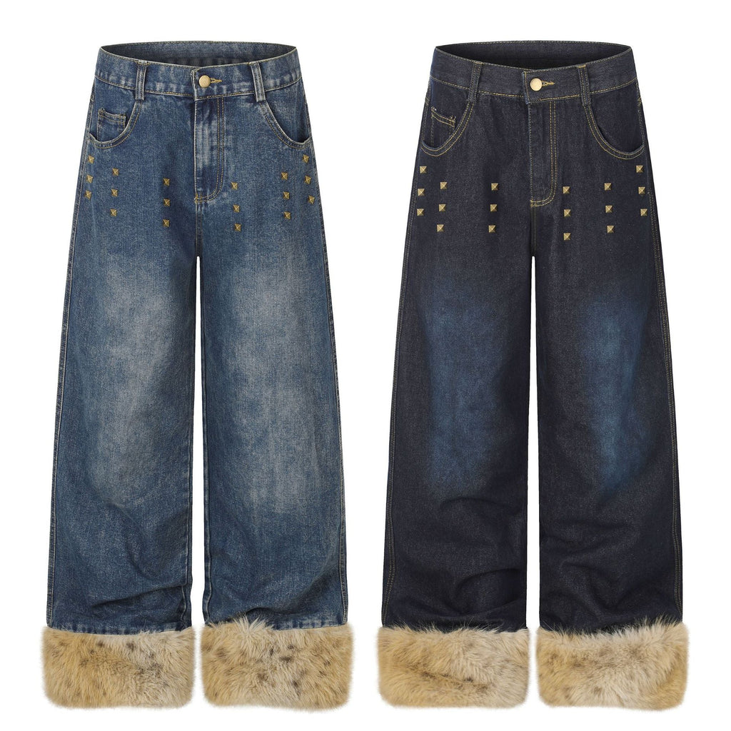 Wide Leg High Waist Washed Distressed Denim Jeans with Rivets and Frayed Hems for Women - Outdoors & Sports Tinker Time