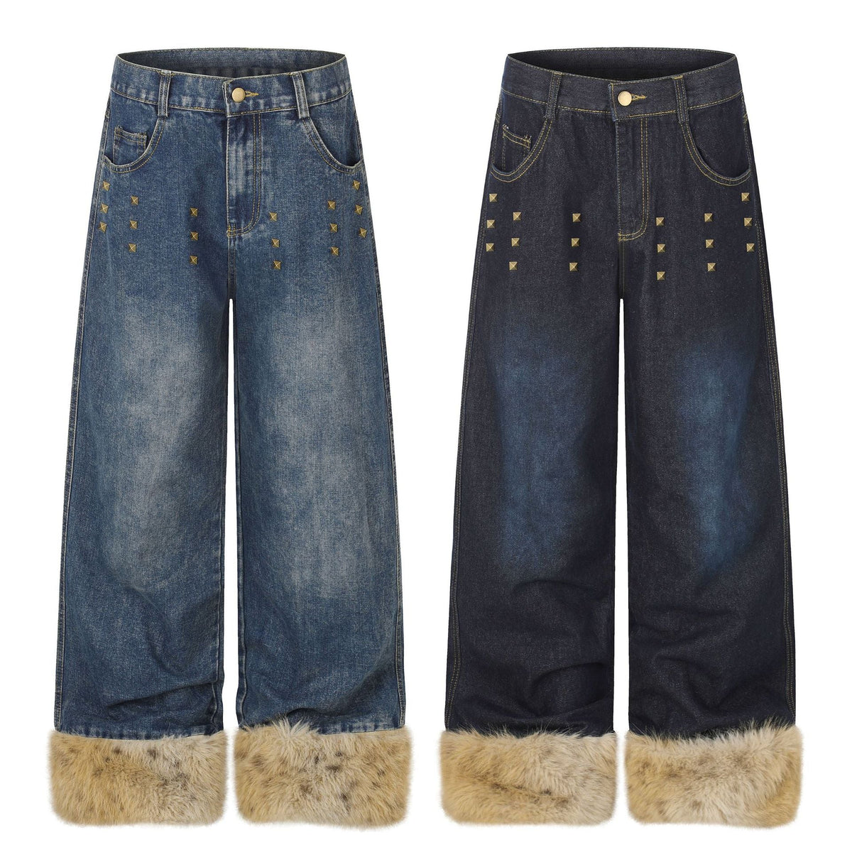 Wide Leg High Waist Washed Distressed Denim Jeans with Rivets and Frayed Hems for Women - Outdoors & Sports Tinker Time