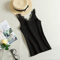 Women Hook Flower Lace Tank solid Stitching V-neck Camis Female Knitted Short Slim Sleeveless Shirt Tank Casual Tops - Outdoors & Sports Tinker Time