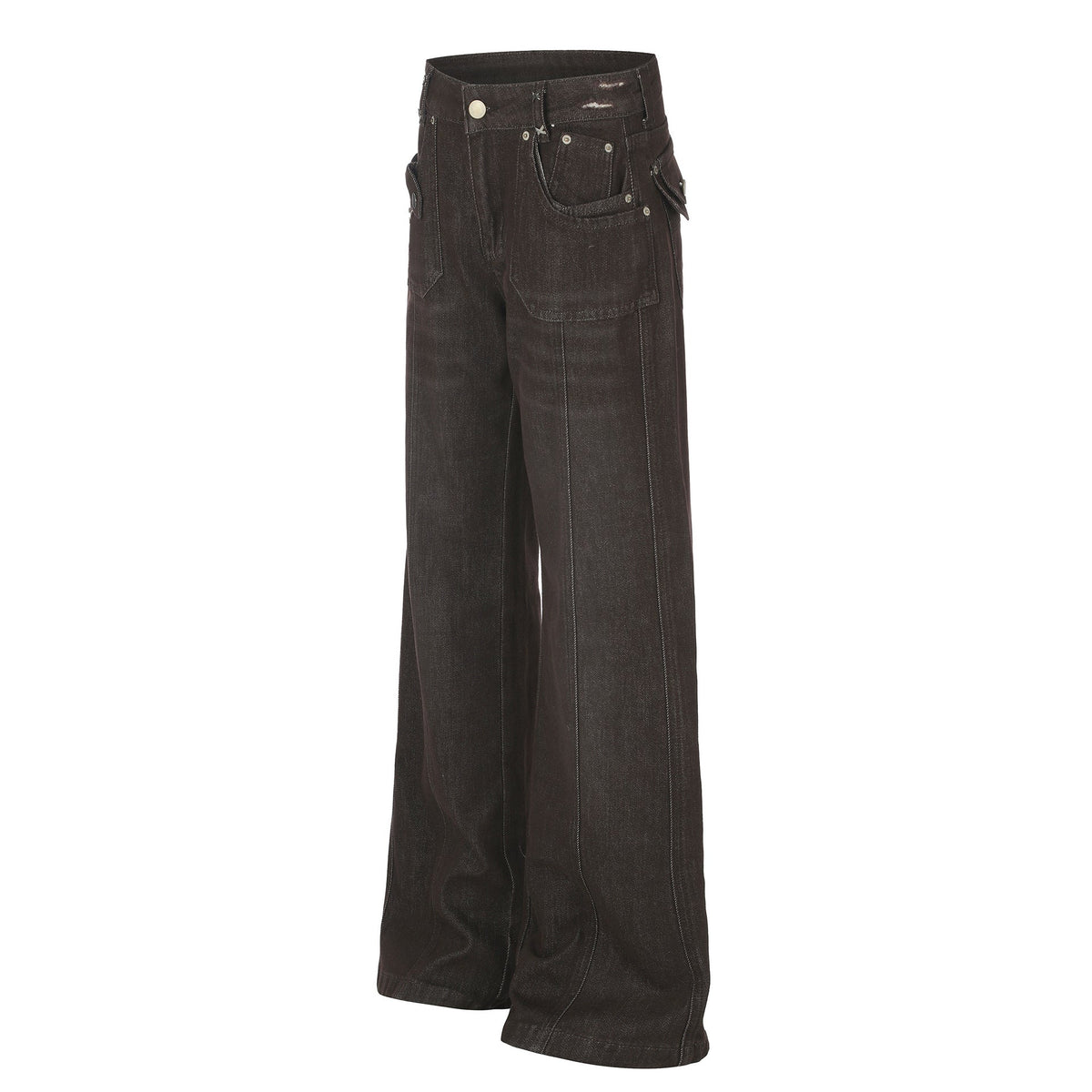 Women's High Street Embroidered Pocket Washed Distressed Cat Whisker Micro Flare Denim Jeans - Outdoors & Sports Tinker Time