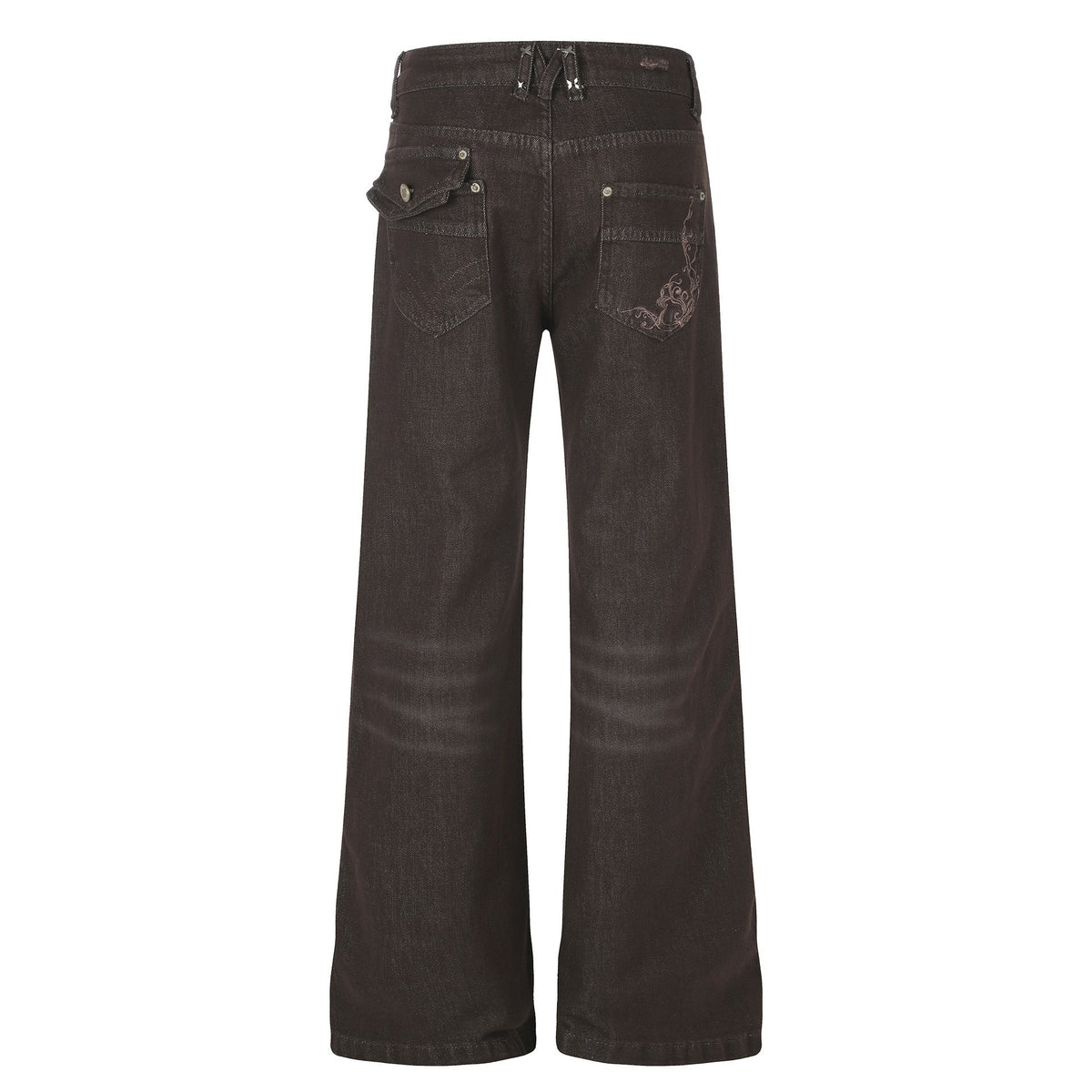 Women's High Street Embroidered Pocket Washed Distressed Cat Whisker Micro Flare Denim Jeans - Outdoors & Sports Tinker Time