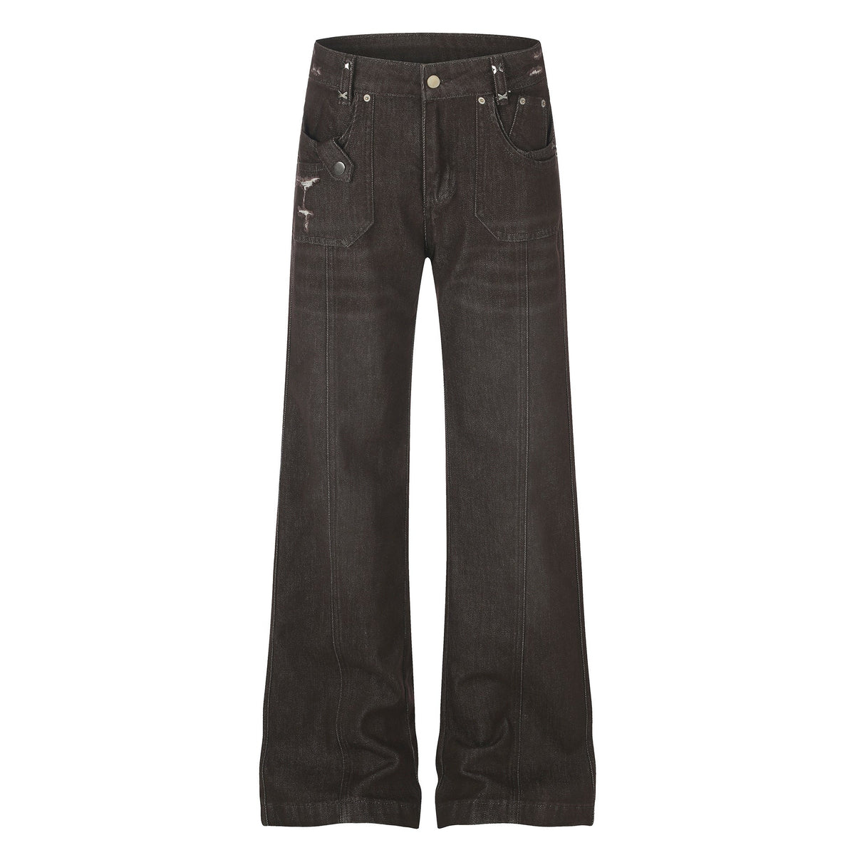 Women's High Street Embroidered Pocket Washed Distressed Cat Whisker Micro Flare Denim Jeans - Outdoors & Sports Tinker Time