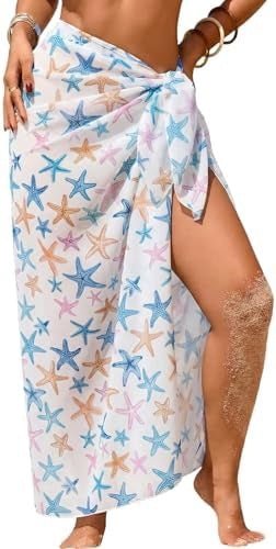 Women's Swimwear Transparent Sheer Cover-Up High-Slit One-Size Swim Dress Summer Floral Print Chiffon - Outdoors & Sports Tinker Time