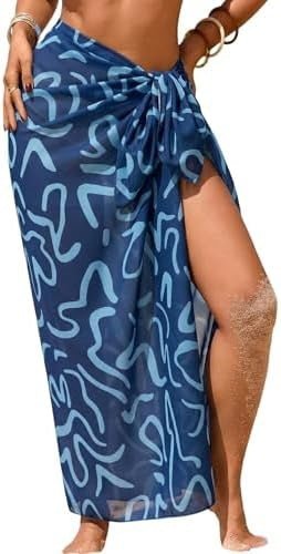 Women's Swimwear Transparent Sheer Cover-Up High-Slit One-Size Swim Dress Summer Floral Print Chiffon - Outdoors & Sports Tinker Time