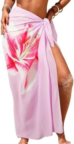 Women's Swimwear Transparent Sheer Cover-Up High-Slit One-Size Swim Dress Summer Floral Print Chiffon - Outdoors & Sports Tinker Time